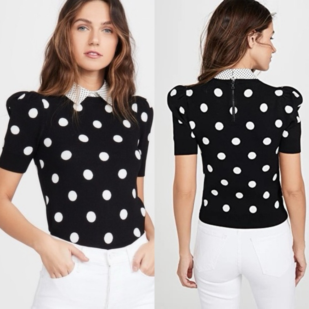 Alice + Olivia / Brady Puff Sleeve Collar Polka Dot Pullover Sweater
